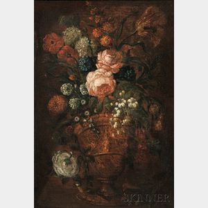 Flemish School, 17th Century Style Floral Still Life with a Foreground Bird