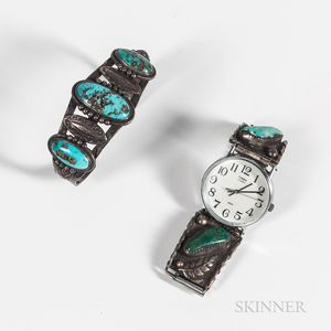 Navajo Silver and Turquoise Bracelet and Watchband