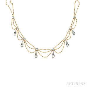 Edwardian 18kt Gold and Aquamarine Necklace