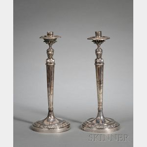 Pair of Continental Silver Neoclassical Candlesticks