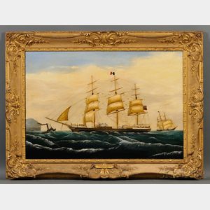 William Clark (British, 1803-1883) Portrait of the French Ship TAMARU in Coastal Waters, 1862.