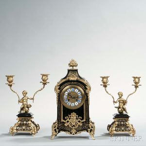 Miniature Boulle Table Clock and Garniture