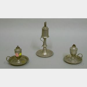 Three Pewter Chamber Lamps
