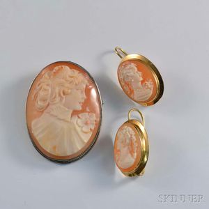Cameo Brooch and Pair of Earrings