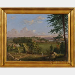 American School, 19th Century Hillside View Overlooking a River and Town.