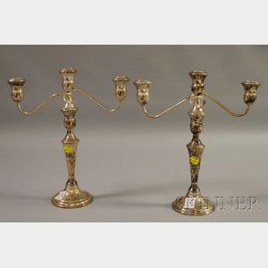 Pair of Weighted Reed & Barton Three-light Candelabra.