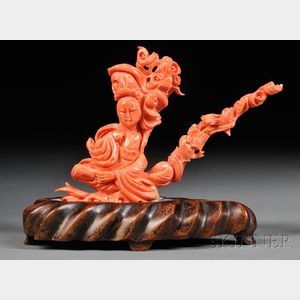 Coral Carving with Wood Stand