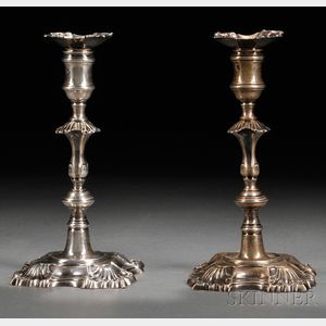 Harlequin Pair of Georgian Silver Candlesticks