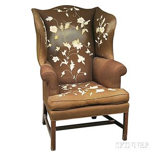 Chippendale-style Needlework-upholstered Mahogany Wing Chair