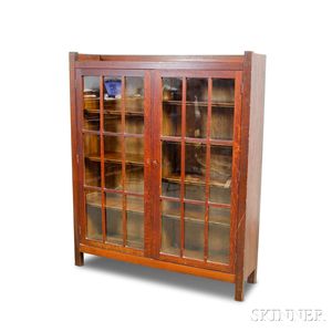 Mission-style Glazed Oak Two-door Bookcase