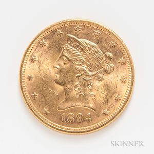 1894 $10 Liberty Head Eagle Gold Coin. 