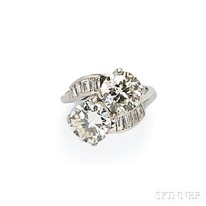 Platinum and Diamond Twin-stone Ring