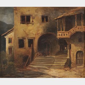 European School, 19th Century Waiting/Lone Figure Seated on a Staircase