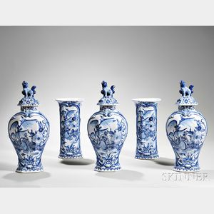 Five-piece Dutch Blue and White Porcelain Garniture
