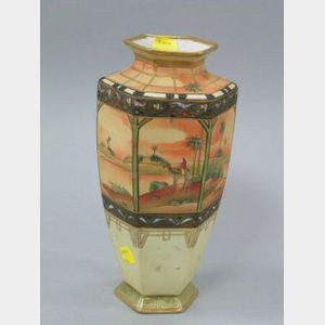 Nippon Handpainted Arabia Pattern Octagonal Porcelain Vase.
