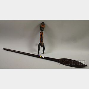 New Guinean Carved Wooden Figure and Paddle.