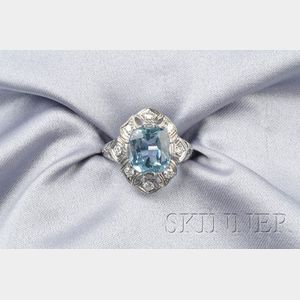 Art Deco Platinum, Aquamarine, and Diamond Ring, Tiffany & Co.