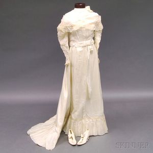 Victorian White Silk and Lace Wedding Dress