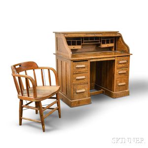 Oak Roll-top Desk and Captain's Chair