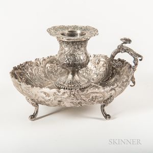 Continental Silver Repousse and Chased Footed Chamber Candlestick