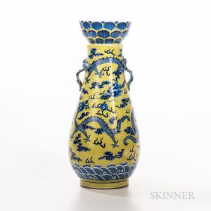 Blue and White Yellow-ground "Dragon" Vase