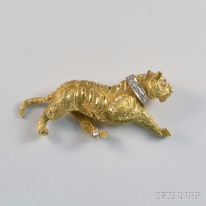 18kt Gold and Diamond Tiger Brooch