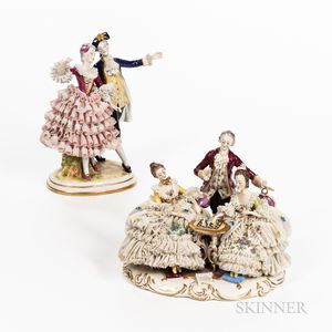 Two Dresden Lace Figural Groups