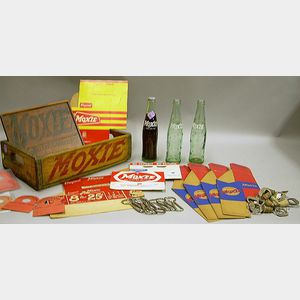 Group of Moxie Bottle Related Items