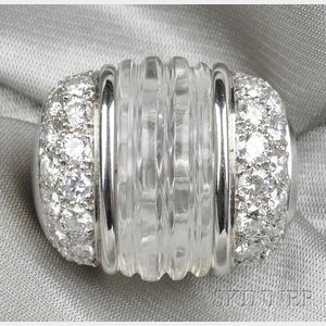 18kt White Gold, Rock Crystal, and Diamond Ring