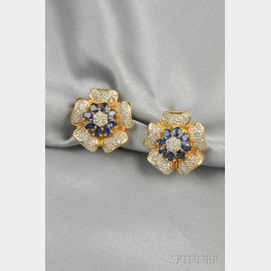 14kt Gold, Sapphire, and Diamond Earclips