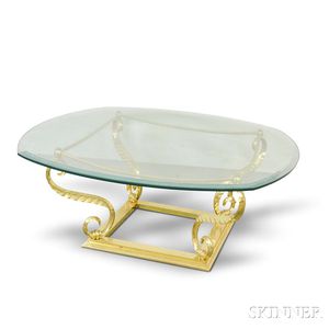 Brass and Glass Coffee Table with Foliate Supports
