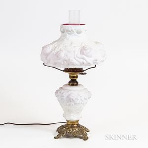 Victorian White Cased Glass and Brass Fluid Lamp