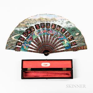 Watercolor and Gilt-decorated Cabriolet Fan of Hong Kong