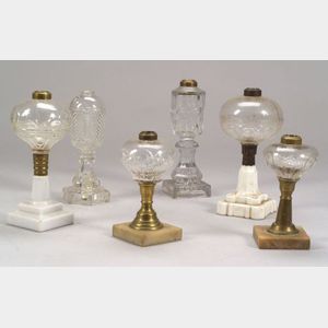 Six Colorless Cut and Pressed Glass Fluid Lamps