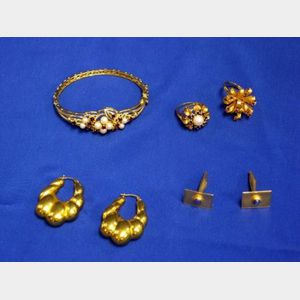 14kt Gold, Pearl, and Garnet Bracelet and Ring Set
