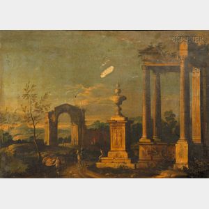 Manner of Leonardo Coccorante (Italian, 1700-1750) Landscape with Figures and Classical Ruins
