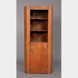 Diminutive Red-stained Pine Corner Cupboard