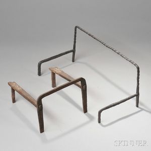 Two Single-piece Wrought Iron Andirons