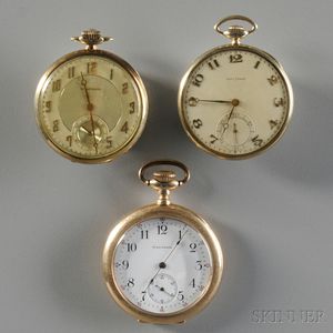 Three 14kt Gold Open Face Waltham Watches