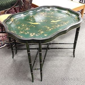 Regency-style Lacquered and Chinoiserie-decorated Tray on Stand