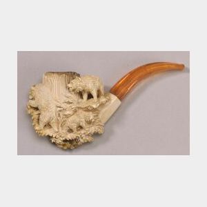 Meerschaum Pipe Carved with Three Bears