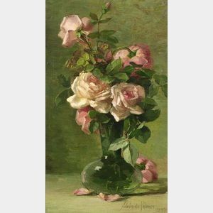 Adelaide Palmer (American, 1851-1928) Still Life with Pink Roses
