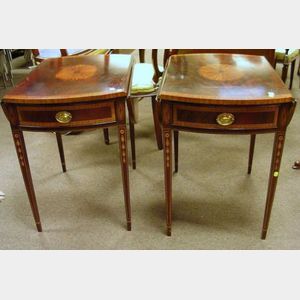 Pair of Councill Craftsmen Georgian-style Inlaid Mahogany Veneer One-Drawer Stands.
