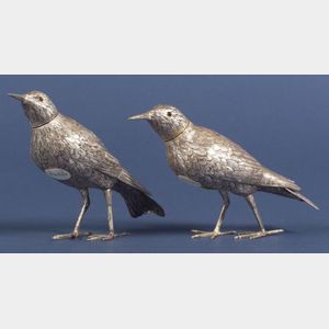 Pair of Dutch .833 Silver Bird-form Casters