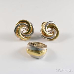18kt Bicolor Gold Ring and Earrings