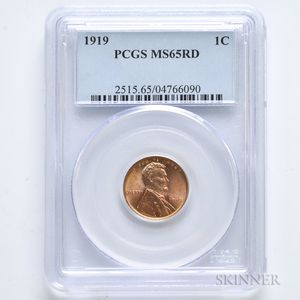 1919 Lincoln Cent, PCGS MS65RD. 