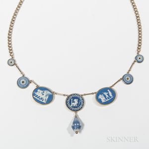 Assembled Dark Blue Jasper-mounted Gold Necklace