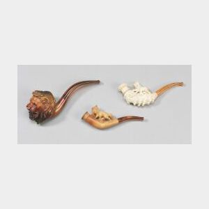 Three Meerschaum Pipes Carved with Animals