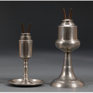 Two Pewter Fluid Burning Lamps