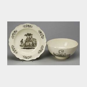Two Wedgwood Queen&#39;s Ware Black Transfer Printed Items